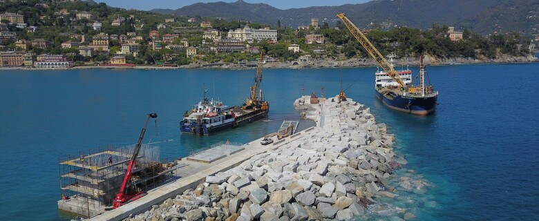 Breakwater pier restore intervention of Santa Margherita ligure Port